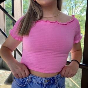 H&M Pink Off-Shoulder Women's Top Ruched Crop